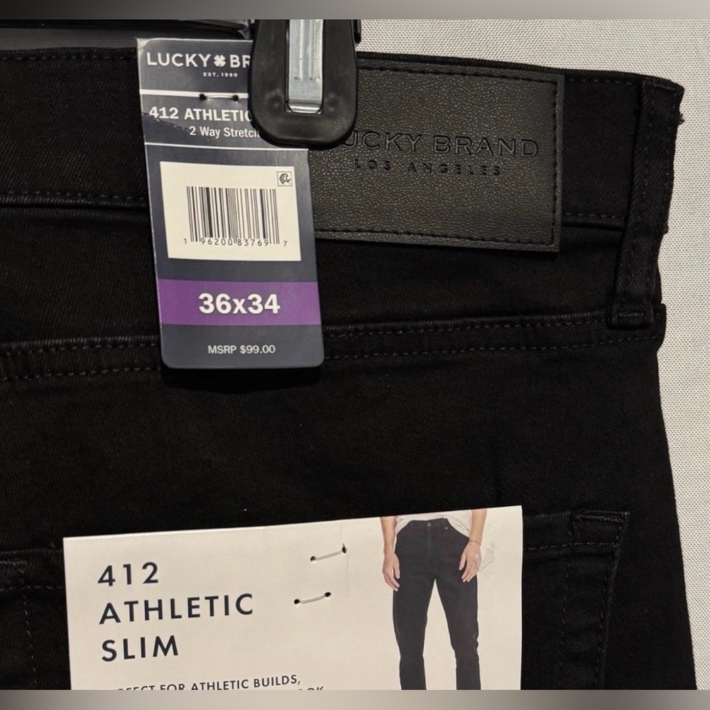 Lucky Brand Mens Jeans 412 Athletic Slim 36 2Way Stretch Black 36 X 34 NWT $99 - Picture 3 of 12
